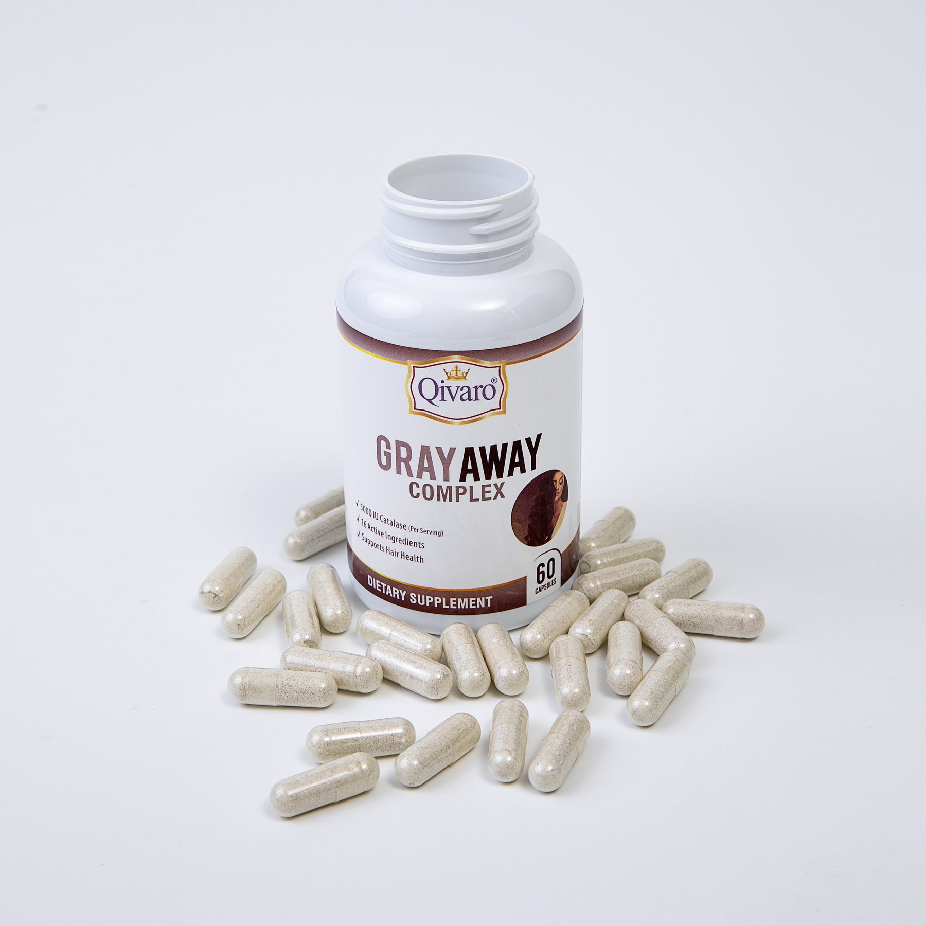 Qivaro Anti Gray Hair Supplements – 5000 IU Catalase with PABA, Biotin & 16 Natural Ingredients – Reverse Gray Hair, Restore Pigmentation & Boost Hair Growth – Men & Women – Vegan Gray Hair Vitamins – 60 Capsules – USA Made-SKU:QIH43b