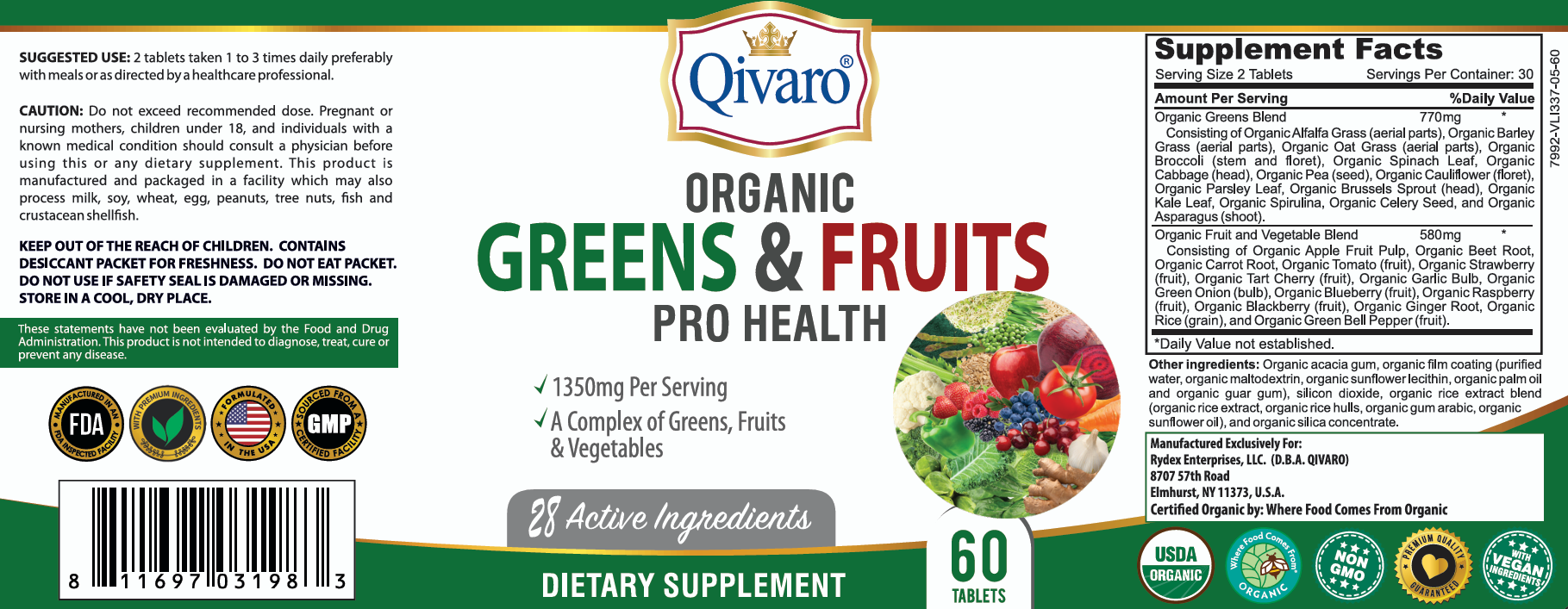 QIO01-Organic Greens & Fruits_60 tablets