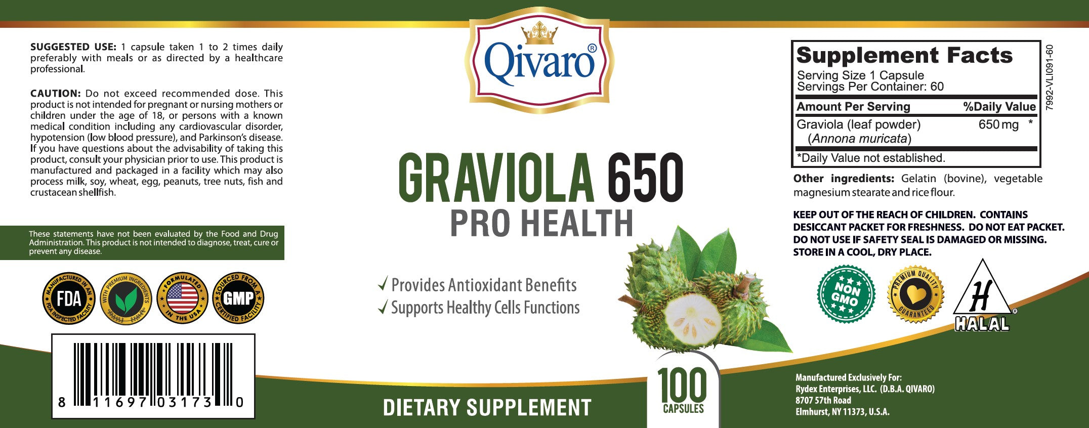 QIH107-Graviola 650 by Qivaro_100 capsules