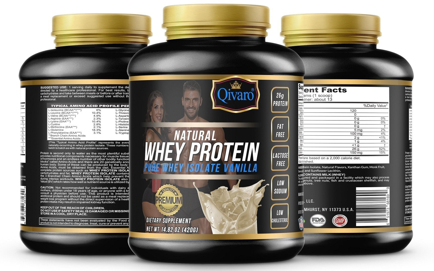 QWN01A/02A/03A:  Natural Whey Protein with pure whey isolate Vanilla / Chocolate / Strawberry by Qivaro